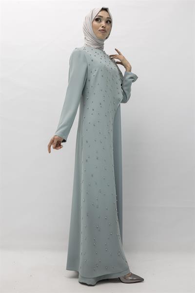 İncili İkili Pelerinli Tulum Takım Mint OTW38942