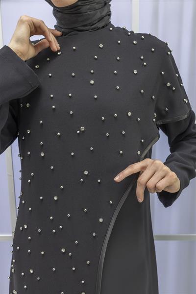 İncili İkili Pelerinli Tulum Takım Siyah OTW38942