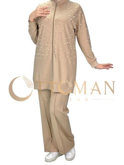 İncili Pantolonlu Takım Bej OTW2143