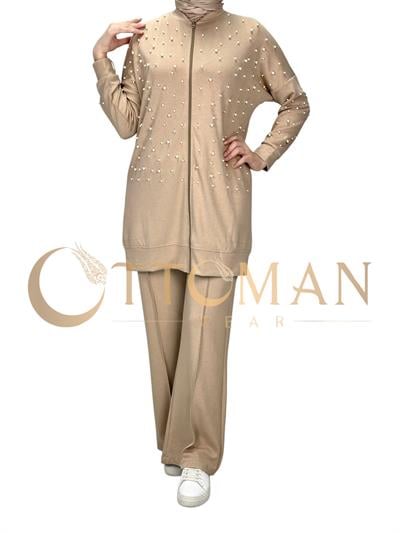 İncili Pantolonlu Takım Bej OTW2143