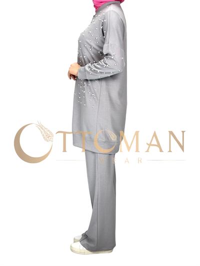 İncili Pantolonlu Takım Gri OTW2143