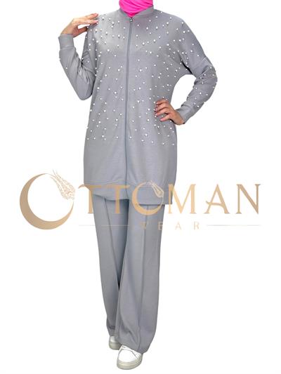 İncili Pantolonlu Takım Gri OTW2143