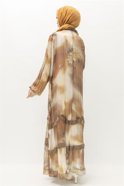 İpek Viskon Karışımlı Büyük Beden Yazlık Astarlı Elbise Brown OTW5944