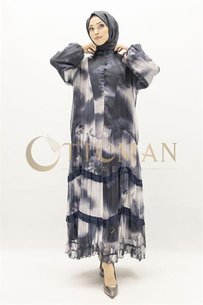 İpek Viskon Karışımlı Büyük Beden Yazlık Astarlı Elbise Siyah OTW5944