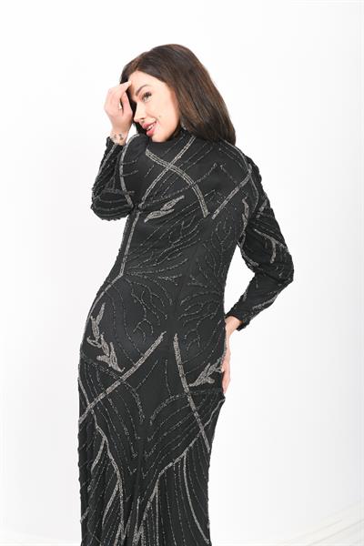 İşlemeli Abiye Elbise Siyah OTW3106