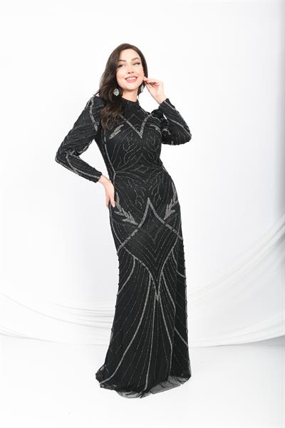 İşlemeli Abiye Elbise Siyah OTW3106