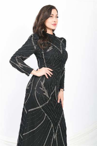 İşlemeli Abiye Elbise Siyah OTW3106