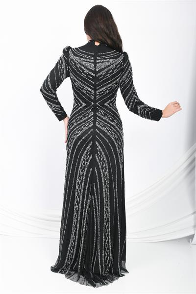 İşlemeli Abiye Elbise Siyah OTW5102