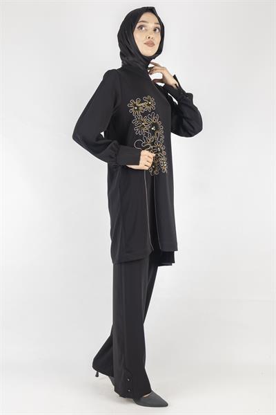 İşlemeli Pantolonlu Takım Siyah OTW1006