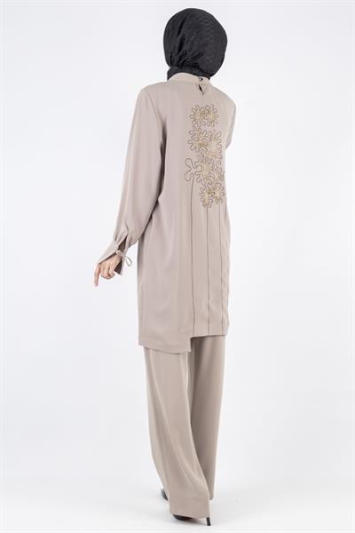 İşlemeli Pantolonlu Takım Vizon OTW1006