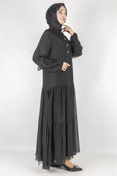 İthal İpek Viskon Elbise Siyah OTW02132
