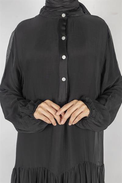 İthal İpek Viskon Elbise Siyah OTW02132