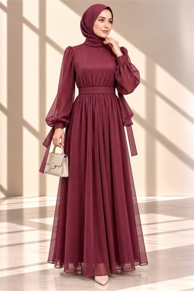 Janjan Abiye Elbise Bordo OTW4586