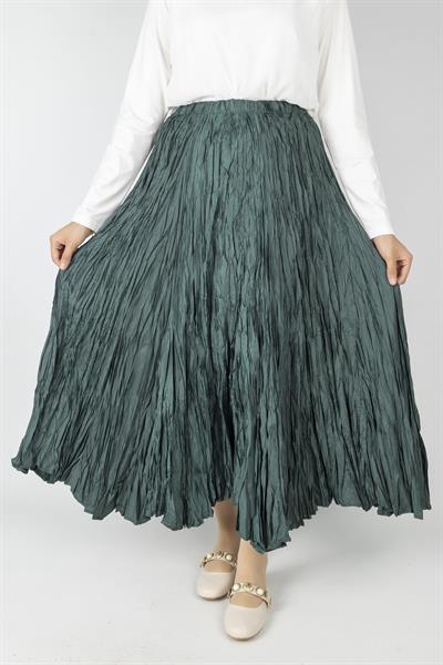 Kadın Crinkle Kumaş Lastikli Bel Etek Petrol OTW9156