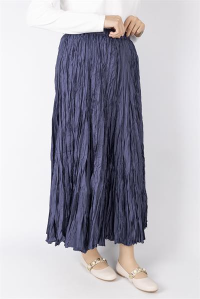 Kadın Crinkle Kumaş Lastikli Bel Etek Lacivert OTW9156