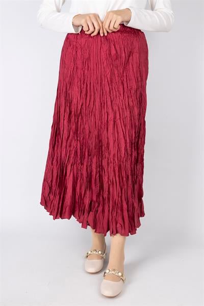 Kadın Crinkle Kumaş Lastikli Bel Etek Fuşya OTW9156