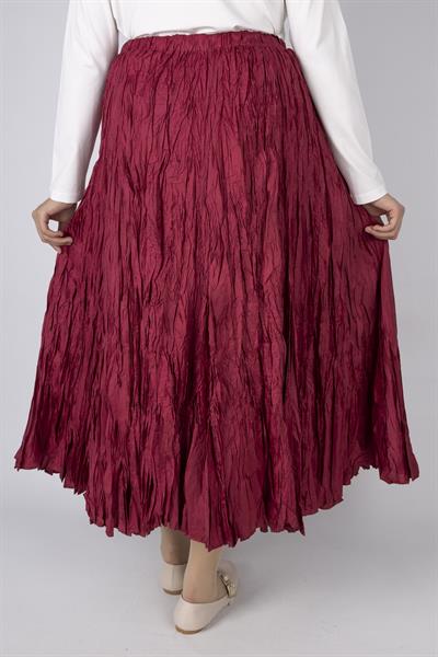 Kadın Crinkle Kumaş Lastikli Bel Etek Fuşya OTW9156