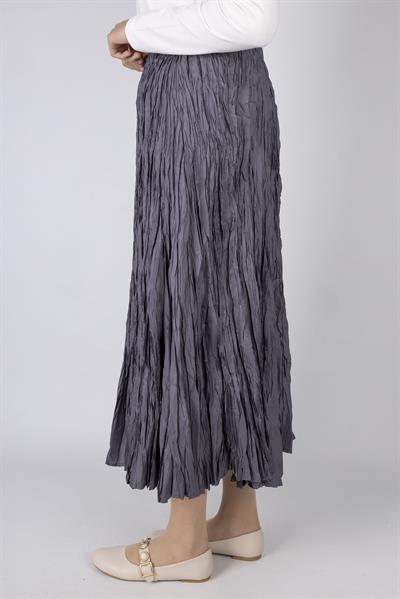 Kadın Crinkle Kumaş Lastikli Bel Etek Gri OTW9156