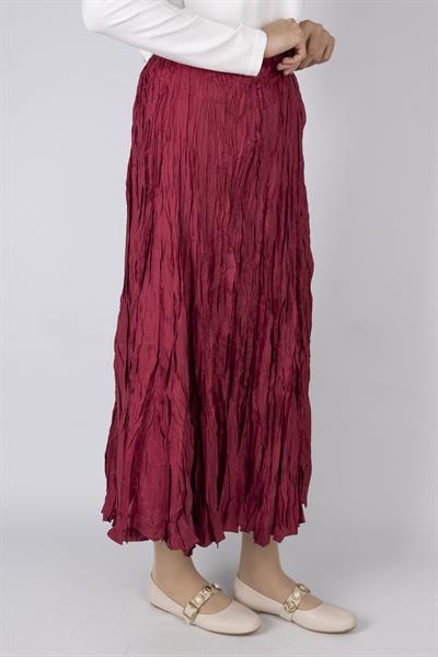 Kadın Crinkle Kumaş Lastikli Bel Etek Fuşya OTW9156