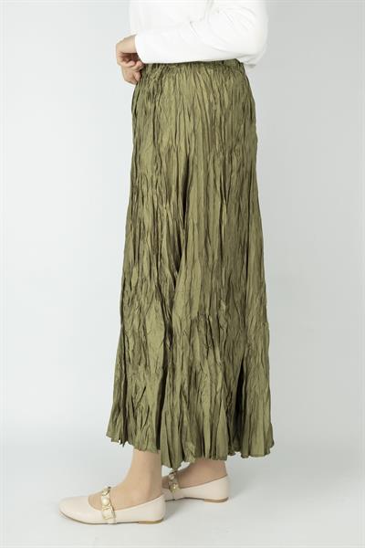 Kadın Crinkle Kumaş Lastikli Bel Etek Haki OTW9156