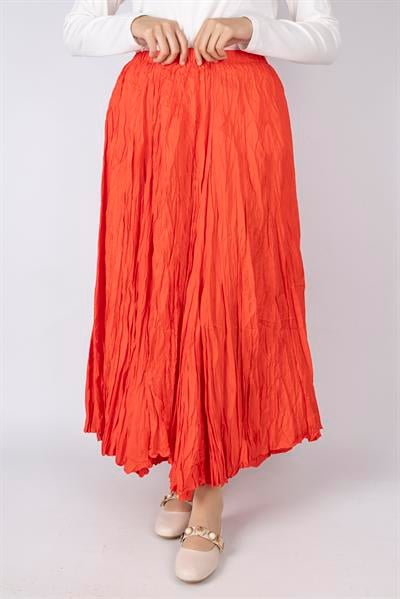 Kadın Crinkle Kumaş Lastikli Bel Etek Turuncu OTW9156