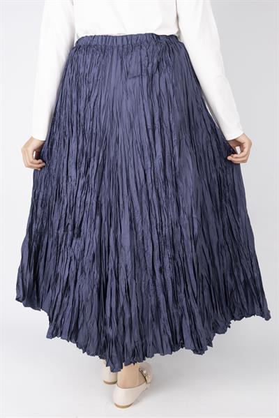 Kadın Crinkle Kumaş Lastikli Bel Etek Lacivert OTW9156