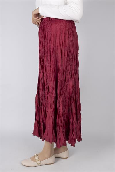 Kadın Crinkle Kumaş Lastikli Bel Etek Fuşya OTW9156