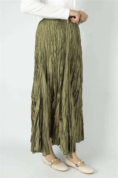 Kadın Crinkle Kumaş Lastikli Bel Etek Haki OTW9156