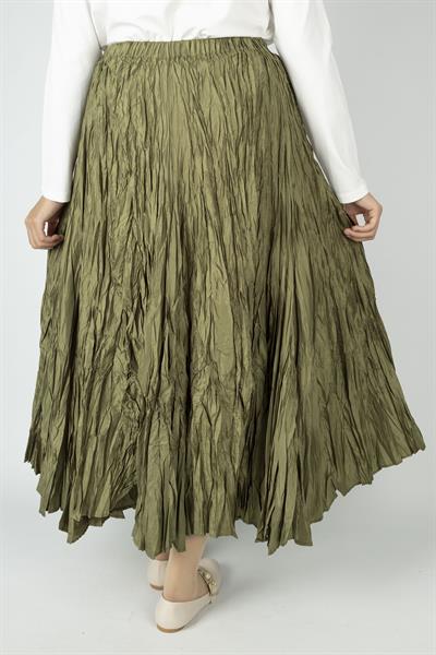 Kadın Crinkle Kumaş Lastikli Bel Etek Haki OTW9156