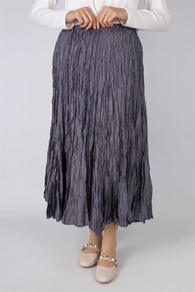 Kadın Crinkle Kumaş Lastikli Bel Etek Gri OTW9156