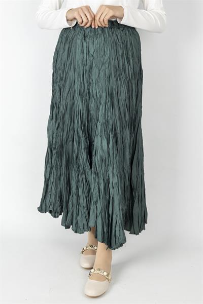 Kadın Crinkle Kumaş Lastikli Bel Etek Petrol OTW9156