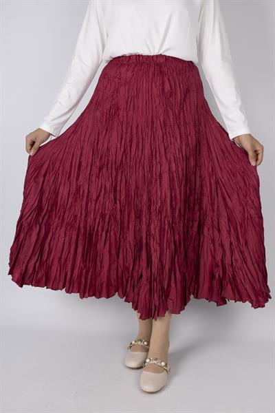 Kadın Crinkle Kumaş Lastikli Bel Etek Fuşya OTW9156