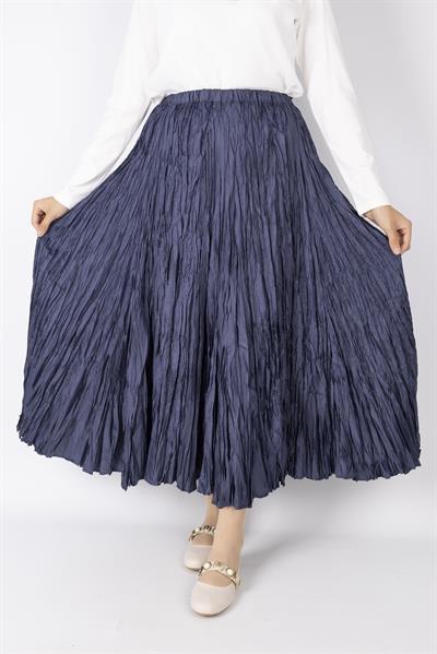 Kadın Crinkle Kumaş Lastikli Bel Etek Lacivert OTW9156