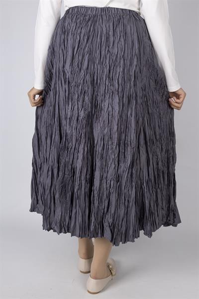 Kadın Crinkle Kumaş Lastikli Bel Etek Gri OTW9156