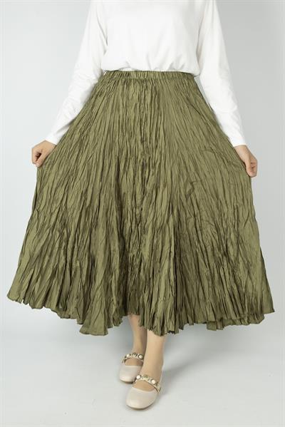 Kadın Crinkle Kumaş Lastikli Bel Etek Haki OTW9156