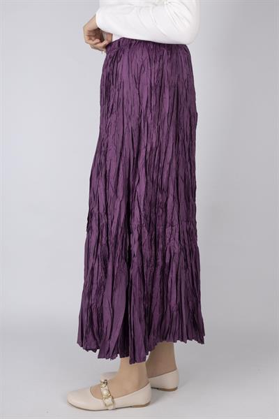 Kadın Crinkle Kumaş Lastikli Bel Etek Mor OTW9156