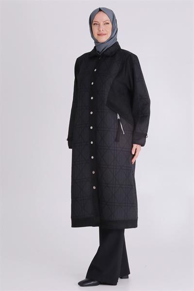 Kapitone Desenli Süet Kap Siyah OTW25133