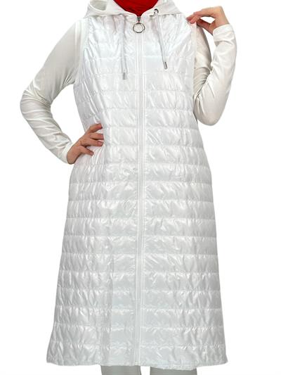 Kapitone Kapüşonlu Yelek Beyaz OTW710/611