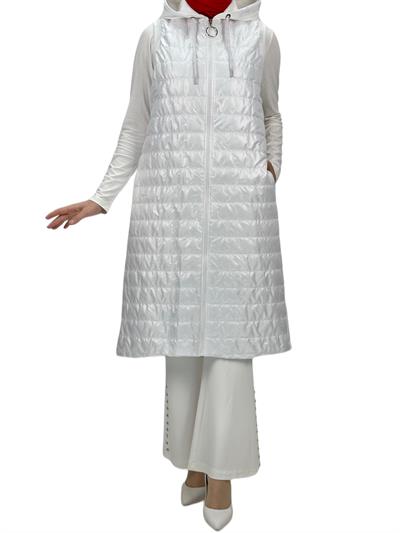 Kapitone Kapüşonlu Yelek Beyaz OTW710/611