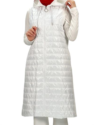 Kapitone Kapüşonlu Yelek Beyaz OTW710/611