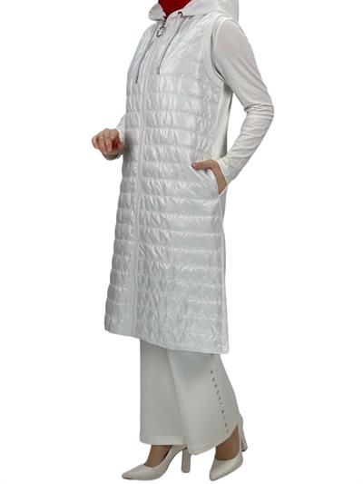 Kapitone Kapüşonlu Yelek Beyaz OTW710/611