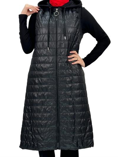 Kapitone Kapüşonlu Yelek Siyah OTW710/611