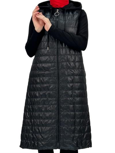 Kapitone Kapüşonlu Yelek Siyah OTW710/611