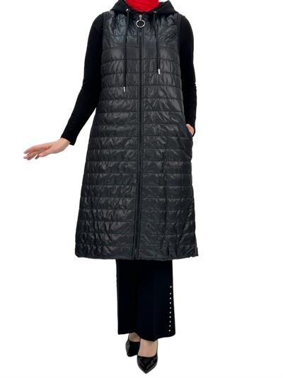 Kapitone Kapüşonlu Yelek Siyah OTW710/611