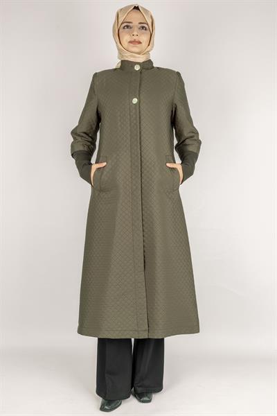 Kapitone Uzun Tesettür Kap Haki OTW36299