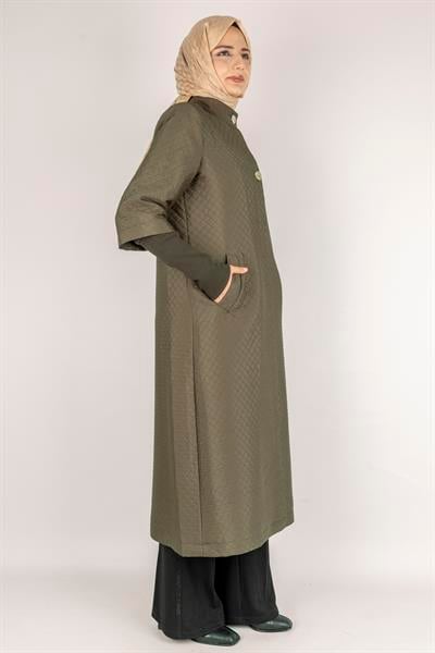 Kapitone Uzun Tesettür Kap Haki OTW36299