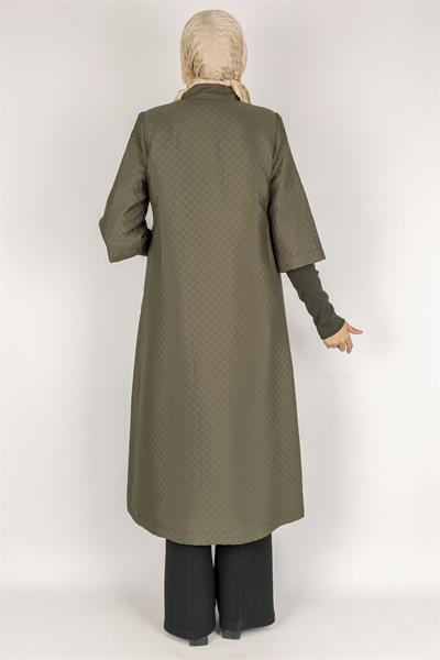 Kapitone Uzun Tesettür Kap Haki OTW36299