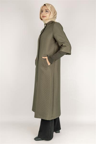 Kapitone Uzun Tesettür Kap Haki OTW36299