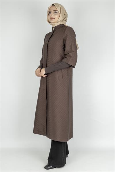Kapitone Uzun Tesettür Kap Kahve OTW36299