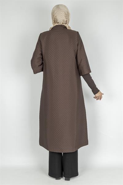 Kapitone Uzun Tesettür Kap Kahve OTW36299